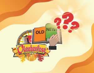 Graphic showing transition from old Oktoberfest logo to new unknown logo.